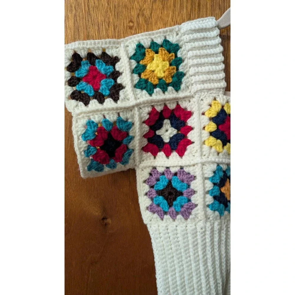 Handmade Crochet Granny Square Crop Top  Boho Hippie Multi Cream